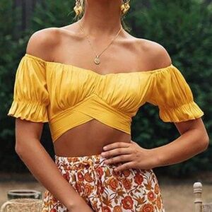 Indikah by Angel Biba Yellow Wrap Around Crop Top Size Medium (NWT)